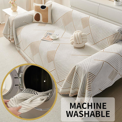 Non Slip Couch Cover Sofa Covers for 3 Cushion Couch Washable sectional Couch Covers for Dogs pet Furniture Protector Couch Cover Blanket for Living Room (Off White, 91"x134")