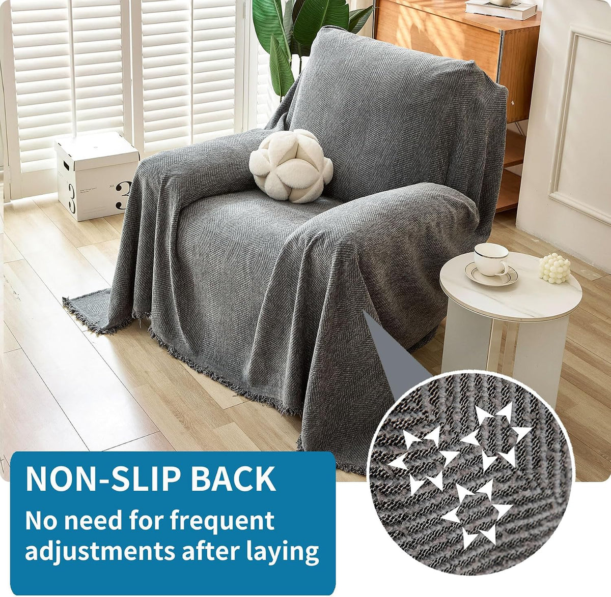 Non Slip Couch Cover Sofa Covers for 3 Cushion Couch Washable sectional Couch Covers for Dogs pet Furniture Protector Couch Cover Blanket for Living Room (Off White, 91"x134")
