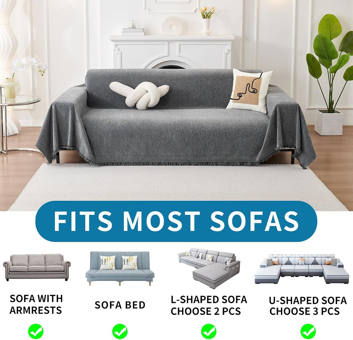 Non Slip Couch Cover Sofa Covers for 3 Cushion Couch Washable sectional Couch Covers for Dogs pet Furniture Protector Couch Cover Blanket for Living Room (Off White, 91"x134")