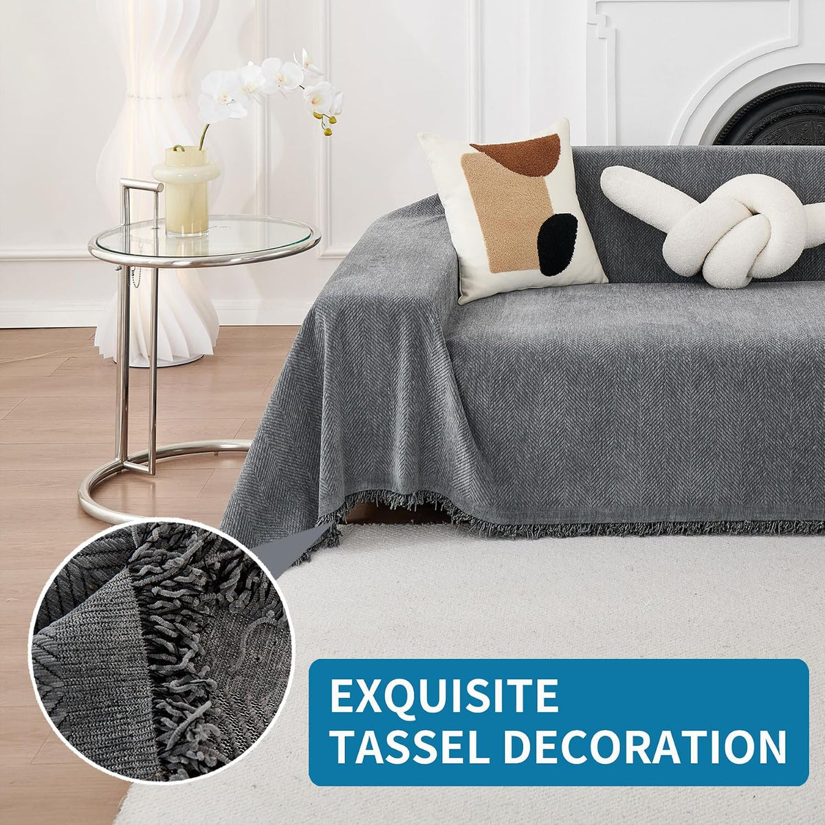 Non Slip Couch Cover Sofa Covers for 3 Cushion Couch Washable sectional Couch Covers for Dogs pet Furniture Protector Couch Cover Blanket for Living Room (Off White, 91"x134")