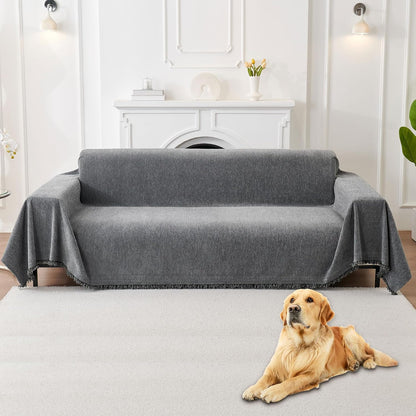 Non Slip Couch Cover Sofa Covers for 3 Cushion Couch Washable sectional Couch Covers for Dogs pet Furniture Protector Couch Cover Blanket for Living Room (Off White, 91"x134")