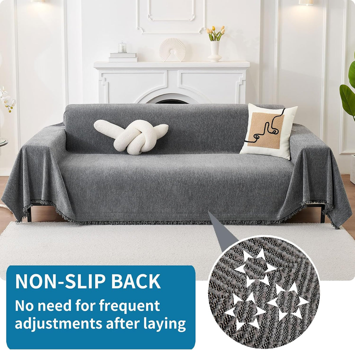 Non Slip Couch Cover Sofa Covers for 3 Cushion Couch Washable sectional Couch Covers for Dogs pet Furniture Protector Couch Cover Blanket for Living Room (Off White, 91"x134")