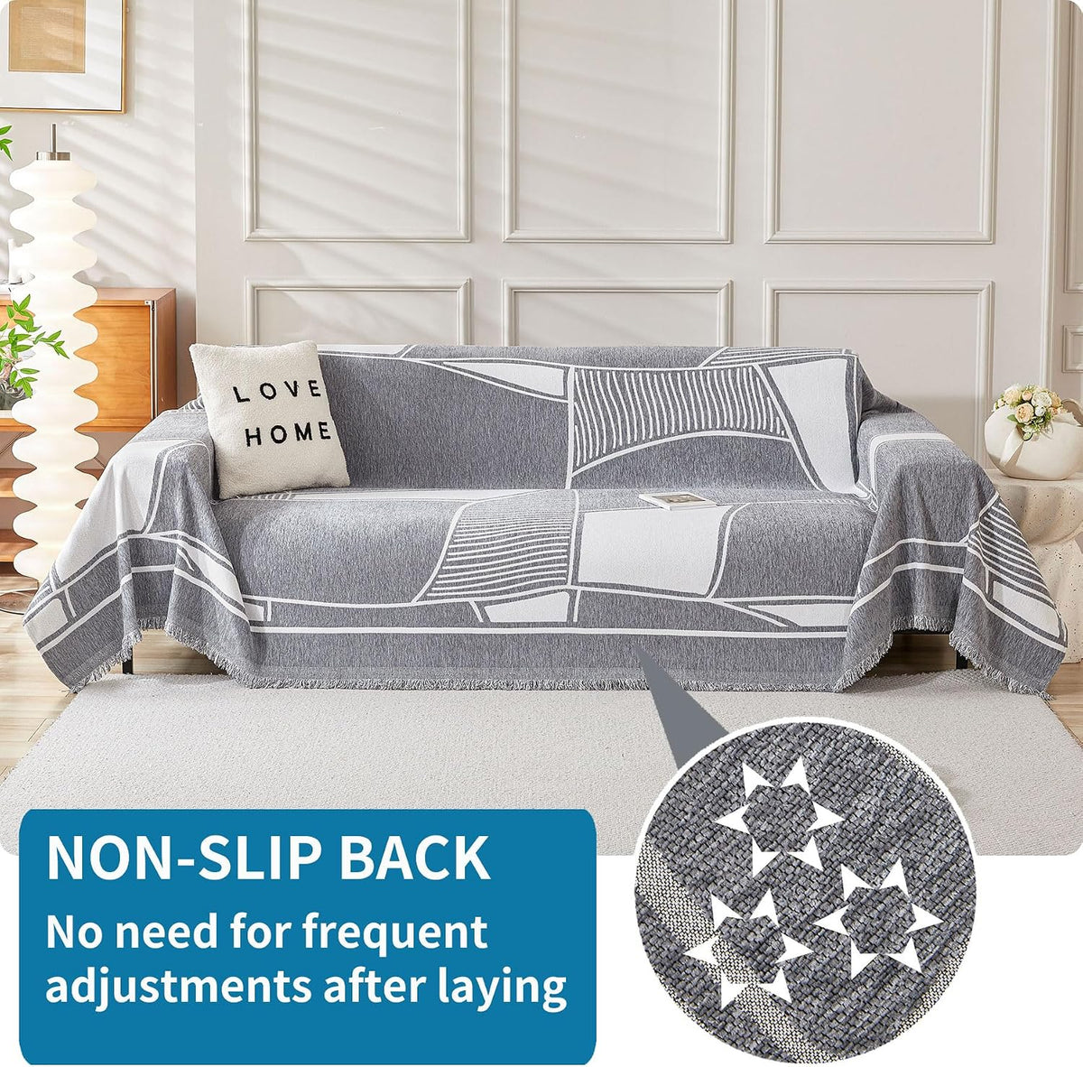 Non Slip Couch Cover Sofa Covers for 3 Cushion Couch Washable sectional Couch Covers for Dogs pet Furniture Protector Couch Cover Blanket for Living Room (Off White, 91"x134")