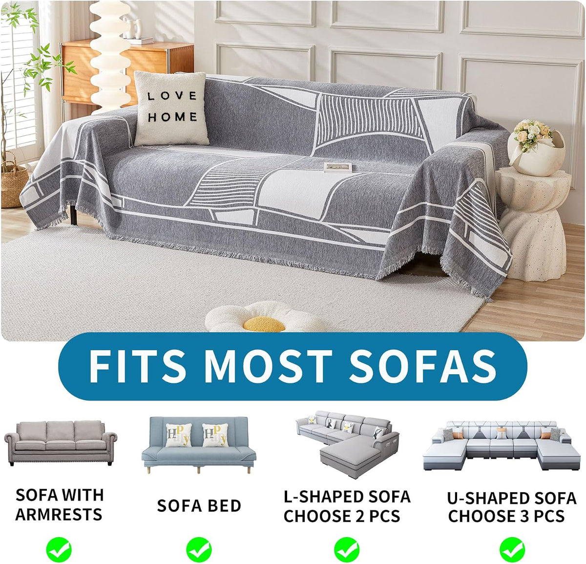 Non Slip Couch Cover Sofa Covers for 3 Cushion Couch Washable sectional Couch Covers for Dogs pet Furniture Protector Couch Cover Blanket for Living Room (Off White, 91"x134")