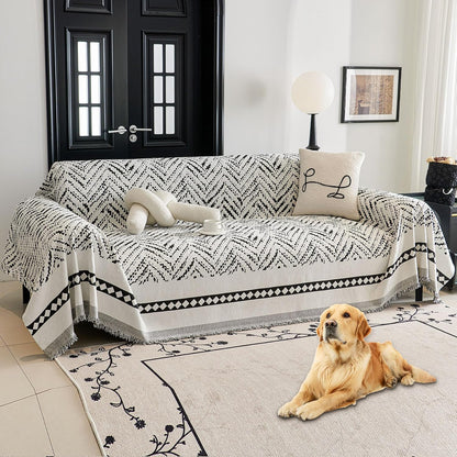 Non Slip Couch Cover Sofa Covers for 3 Cushion Couch Washable sectional Couch Covers for Dogs pet Furniture Protector Couch Cover Blanket for Living Room (Off White, 91"x134")