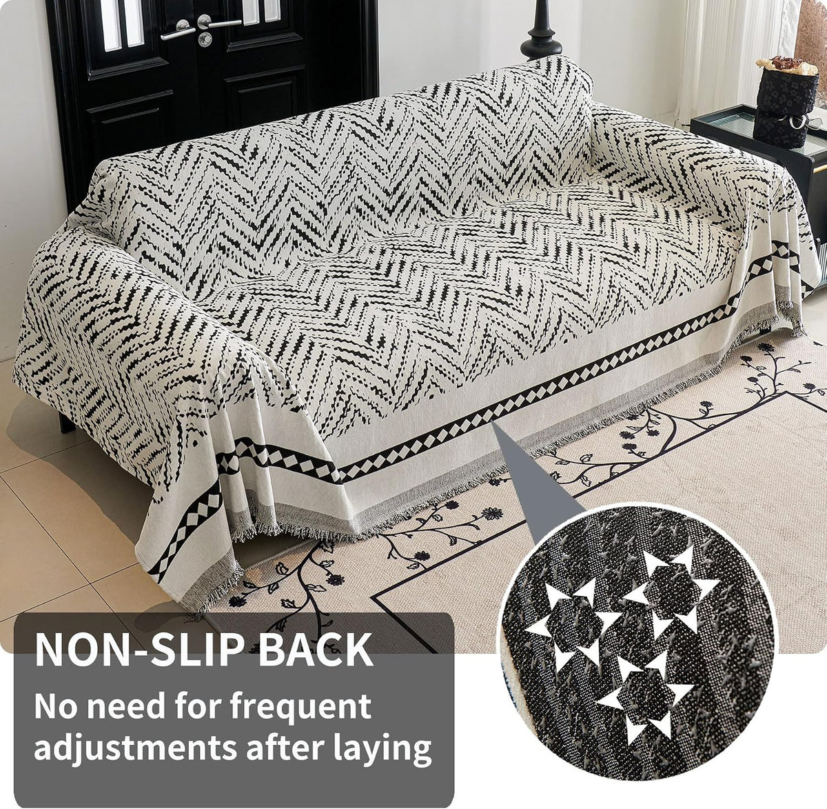 Non Slip Couch Cover Sofa Covers for 3 Cushion Couch Washable sectional Couch Covers for Dogs pet Furniture Protector Couch Cover Blanket for Living Room (Off White, 91"x134")