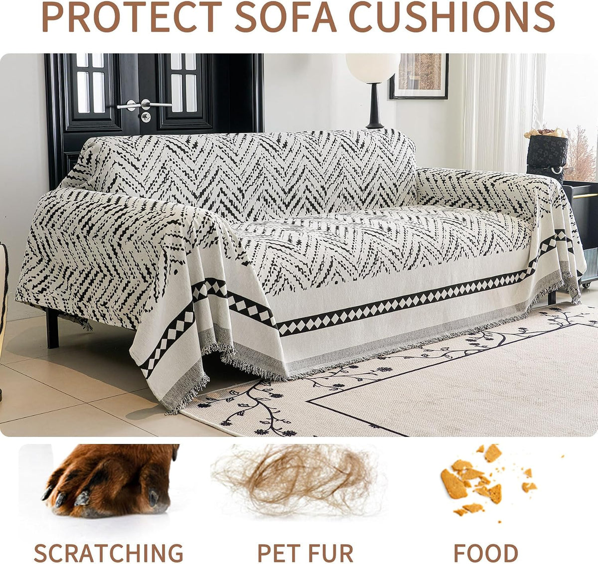 Non Slip Couch Cover Sofa Covers for 3 Cushion Couch Washable sectional Couch Covers for Dogs pet Furniture Protector Couch Cover Blanket for Living Room (Off White, 91"x134")