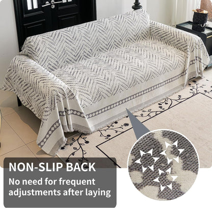 Non Slip Couch Cover Sofa Covers for 3 Cushion Couch Washable sectional Couch Covers for Dogs pet Furniture Protector Couch Cover Blanket for Living Room (Off White, 91"x134")