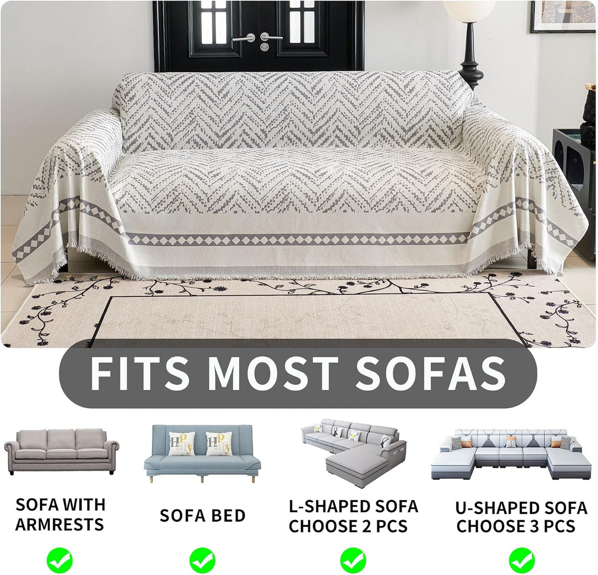 Non Slip Couch Cover Sofa Covers for 3 Cushion Couch Washable sectional Couch Covers for Dogs pet Furniture Protector Couch Cover Blanket for Living Room (Off White, 91"x134")