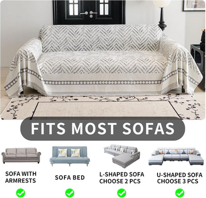 Non Slip Couch Cover Sofa Covers for 3 Cushion Couch Washable sectional Couch Covers for Dogs pet Furniture Protector Couch Cover Blanket for Living Room (Off White, 91"x134")