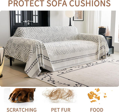 Non Slip Couch Cover Sofa Covers for 3 Cushion Couch Washable sectional Couch Covers for Dogs pet Furniture Protector Couch Cover Blanket for Living Room (Off White, 91"x134")