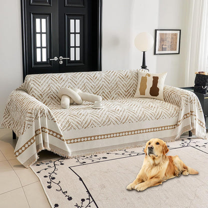 Non Slip Couch Cover Sofa Covers for 3 Cushion Couch Washable sectional Couch Covers for Dogs pet Furniture Protector Couch Cover Blanket for Living Room (Off White, 91"x134")