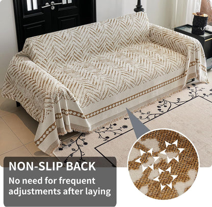 Non Slip Couch Cover Sofa Covers for 3 Cushion Couch Washable sectional Couch Covers for Dogs pet Furniture Protector Couch Cover Blanket for Living Room (Off White, 91"x134")
