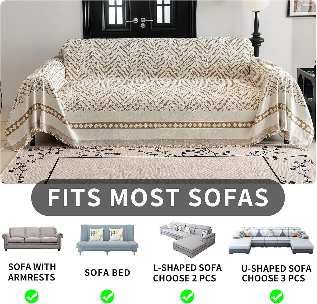 Non Slip Couch Cover Sofa Covers for 3 Cushion Couch Washable sectional Couch Covers for Dogs pet Furniture Protector Couch Cover Blanket for Living Room (Off White, 91"x134")