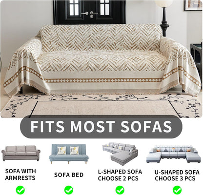 Non Slip Couch Cover Sofa Covers for 3 Cushion Couch Washable sectional Couch Covers for Dogs pet Furniture Protector Couch Cover Blanket for Living Room (Off White, 91"x134")