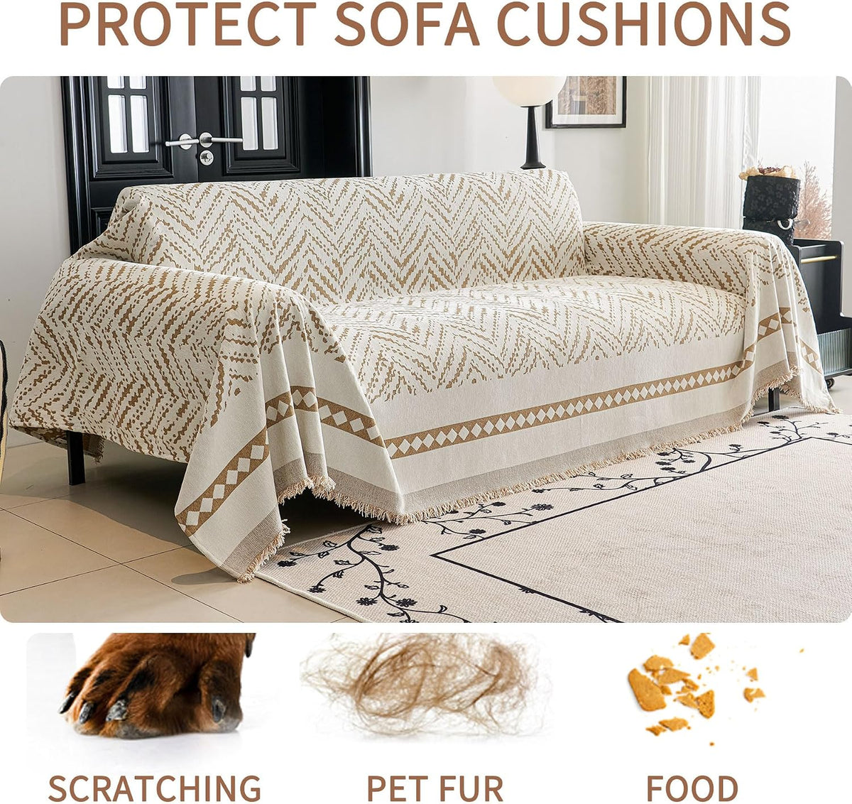 Non Slip Couch Cover Sofa Covers for 3 Cushion Couch Washable sectional Couch Covers for Dogs pet Furniture Protector Couch Cover Blanket for Living Room (Off White, 91"x134")
