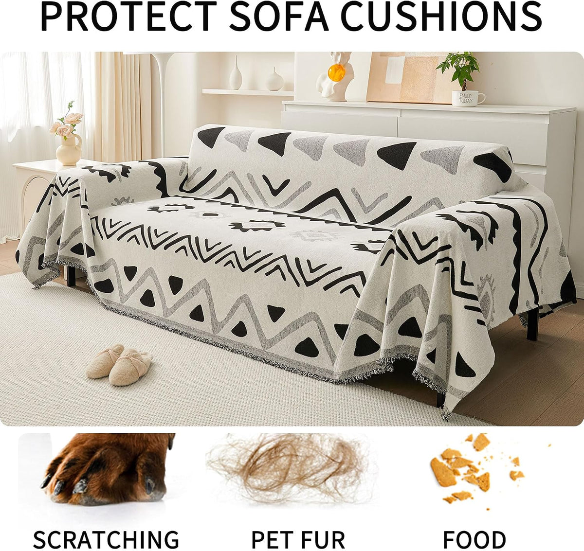 Non Slip Couch Cover Sofa Covers for 3 Cushion Couch Washable sectional Couch Covers for Dogs pet Furniture Protector Couch Cover Blanket for Living Room (Off White, 91"x134")