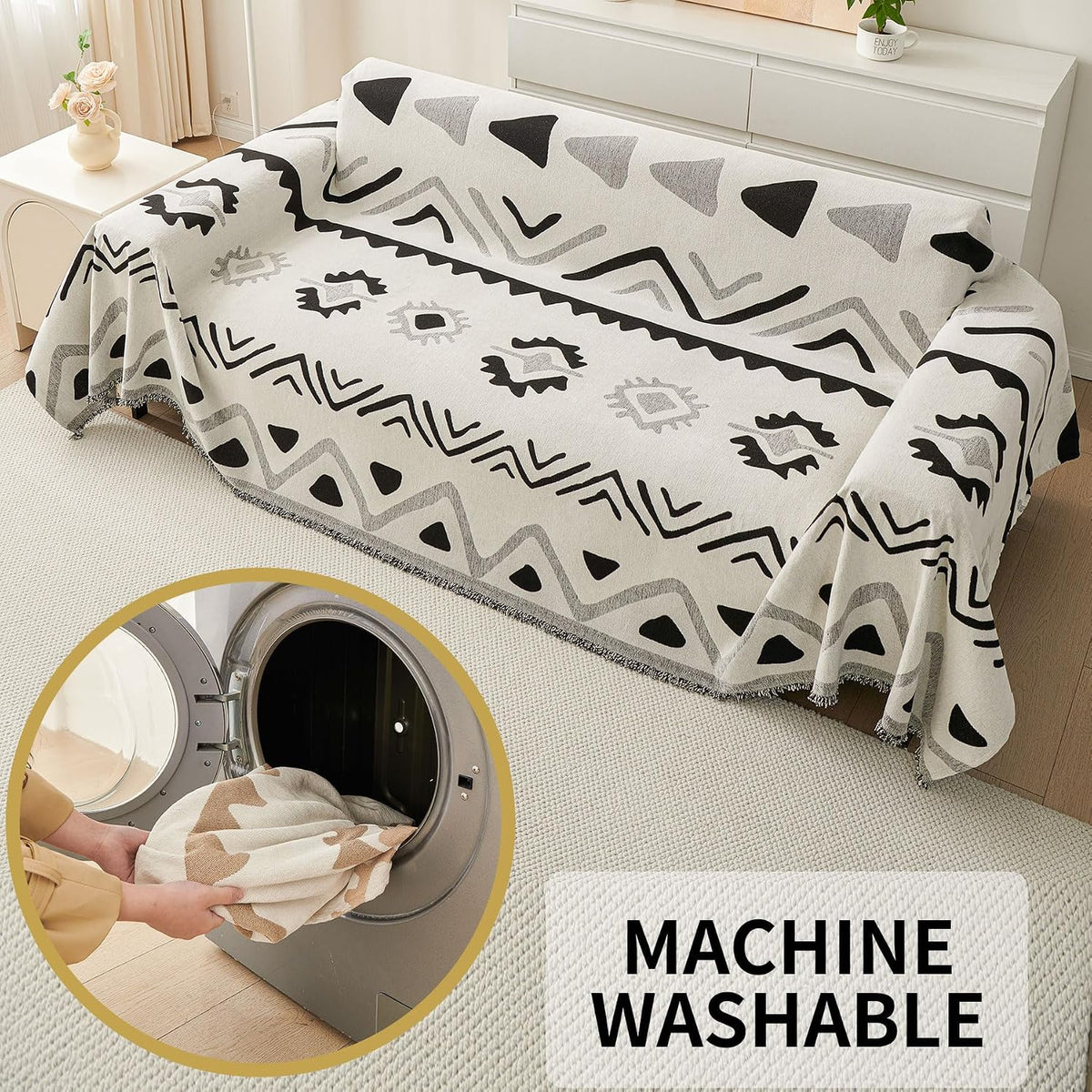 Non Slip Couch Cover Sofa Covers for 3 Cushion Couch Washable sectional Couch Covers for Dogs pet Furniture Protector Couch Cover Blanket for Living Room (Off White, 91"x134")