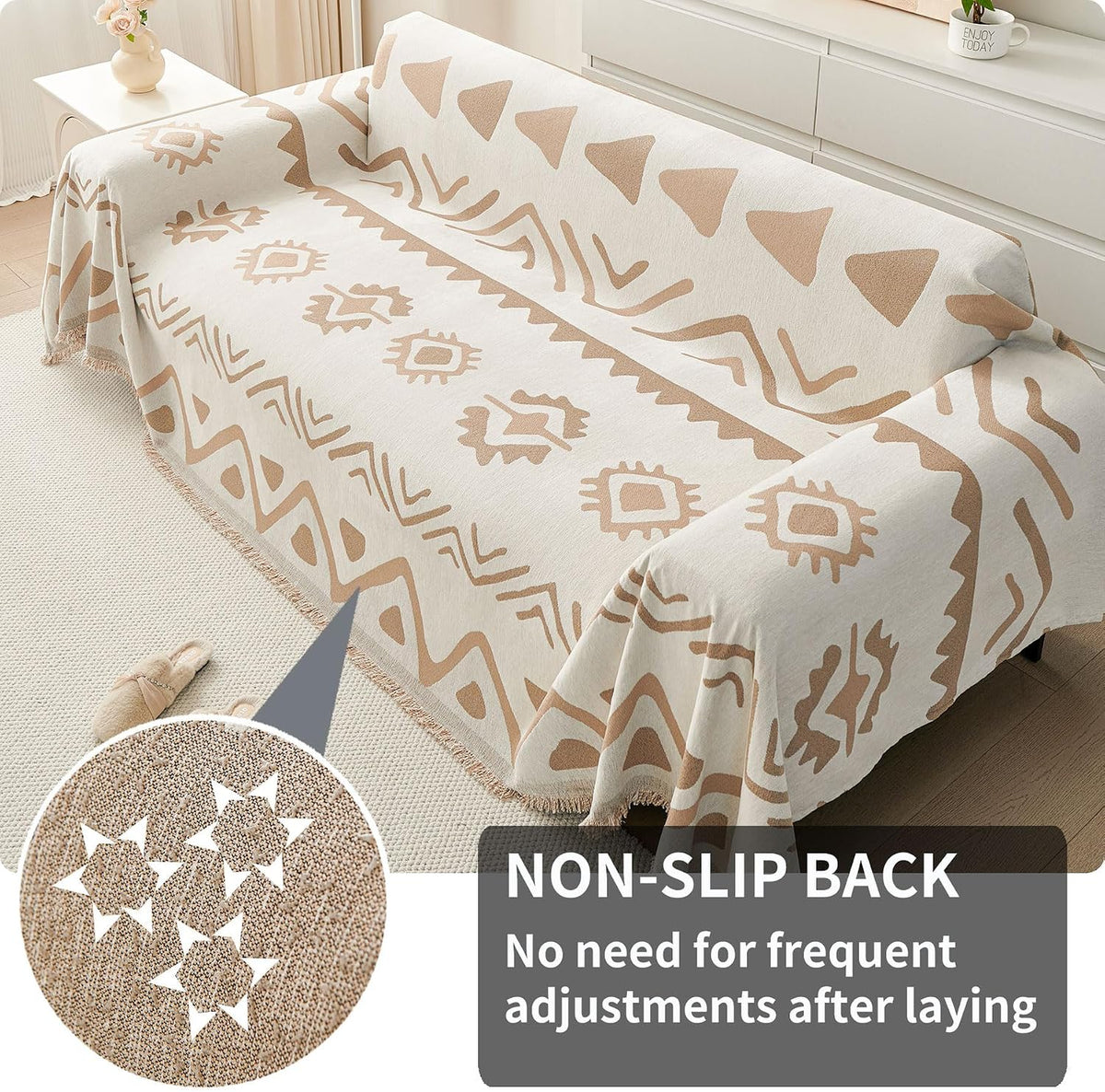 Non Slip Couch Cover Sofa Covers for 3 Cushion Couch Washable sectional Couch Covers for Dogs pet Furniture Protector Couch Cover Blanket for Living Room (Off White, 91"x134")