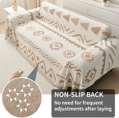 Non Slip Couch Cover Sofa Covers for 3 Cushion Couch Washable sectional Couch Covers for Dogs pet Furniture Protector Couch Cover Blanket for Living Room (Off White, 91"x134")