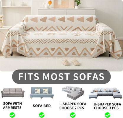 Non Slip Couch Cover Sofa Covers for 3 Cushion Couch Washable sectional Couch Covers for Dogs pet Furniture Protector Couch Cover Blanket for Living Room (Off White, 91"x134")