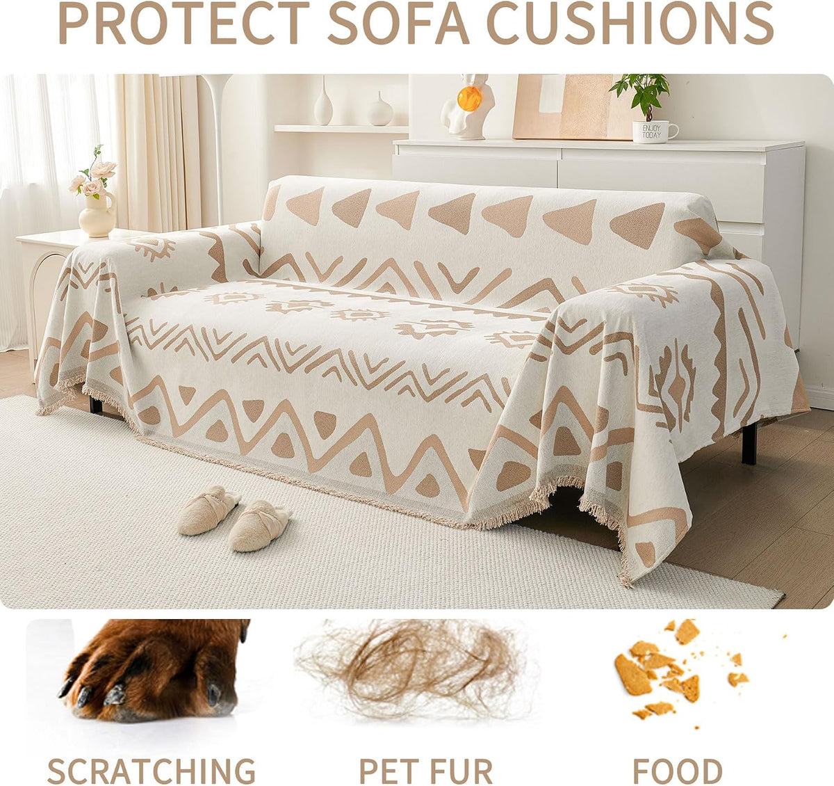 Non Slip Couch Cover Sofa Covers for 3 Cushion Couch Washable sectional Couch Covers for Dogs pet Furniture Protector Couch Cover Blanket for Living Room (Off White, 91"x134")