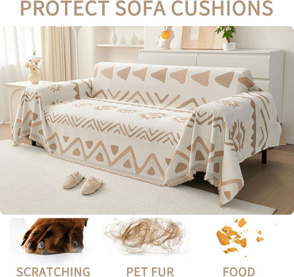 Non Slip Couch Cover Sofa Covers for 3 Cushion Couch Washable sectional Couch Covers for Dogs pet Furniture Protector Couch Cover Blanket for Living Room (Off White, 91"x134")