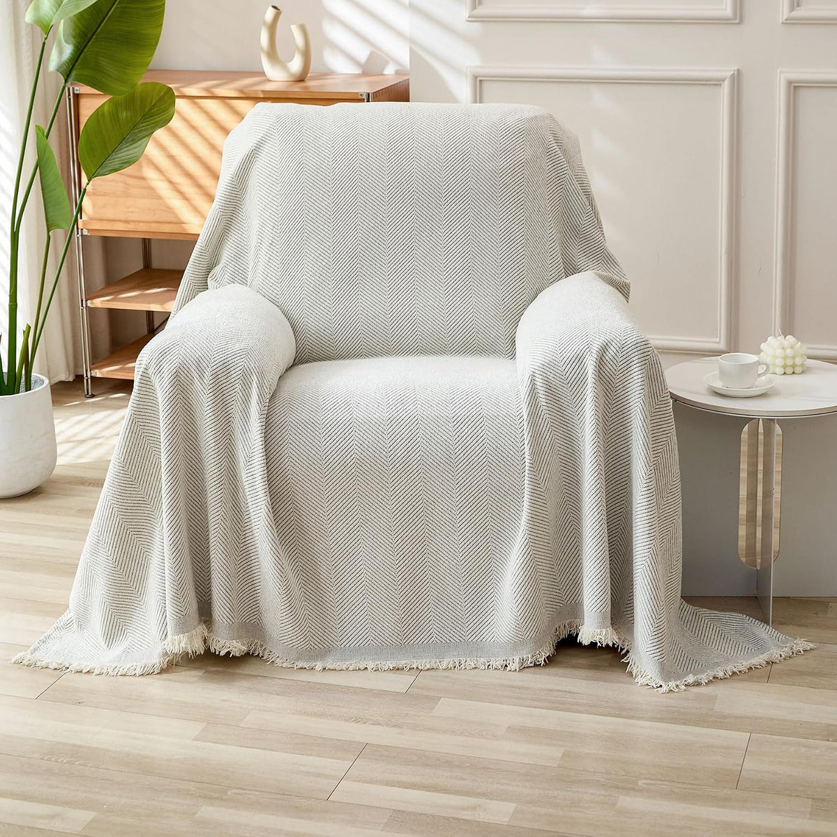 Non Slip Couch Cover Sofa Covers for 3 Cushion Couch Washable sectional Couch Covers for Dogs pet Furniture Protector Couch Cover Blanket for Living Room (Off White, 91"x134")