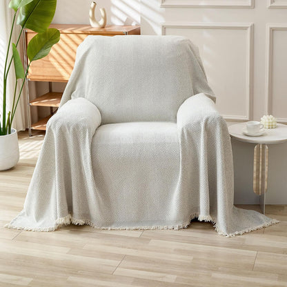 Non Slip Couch Cover Sofa Covers for 3 Cushion Couch Washable sectional Couch Covers for Dogs pet Furniture Protector Couch Cover Blanket for Living Room (Off White, 91"x134")