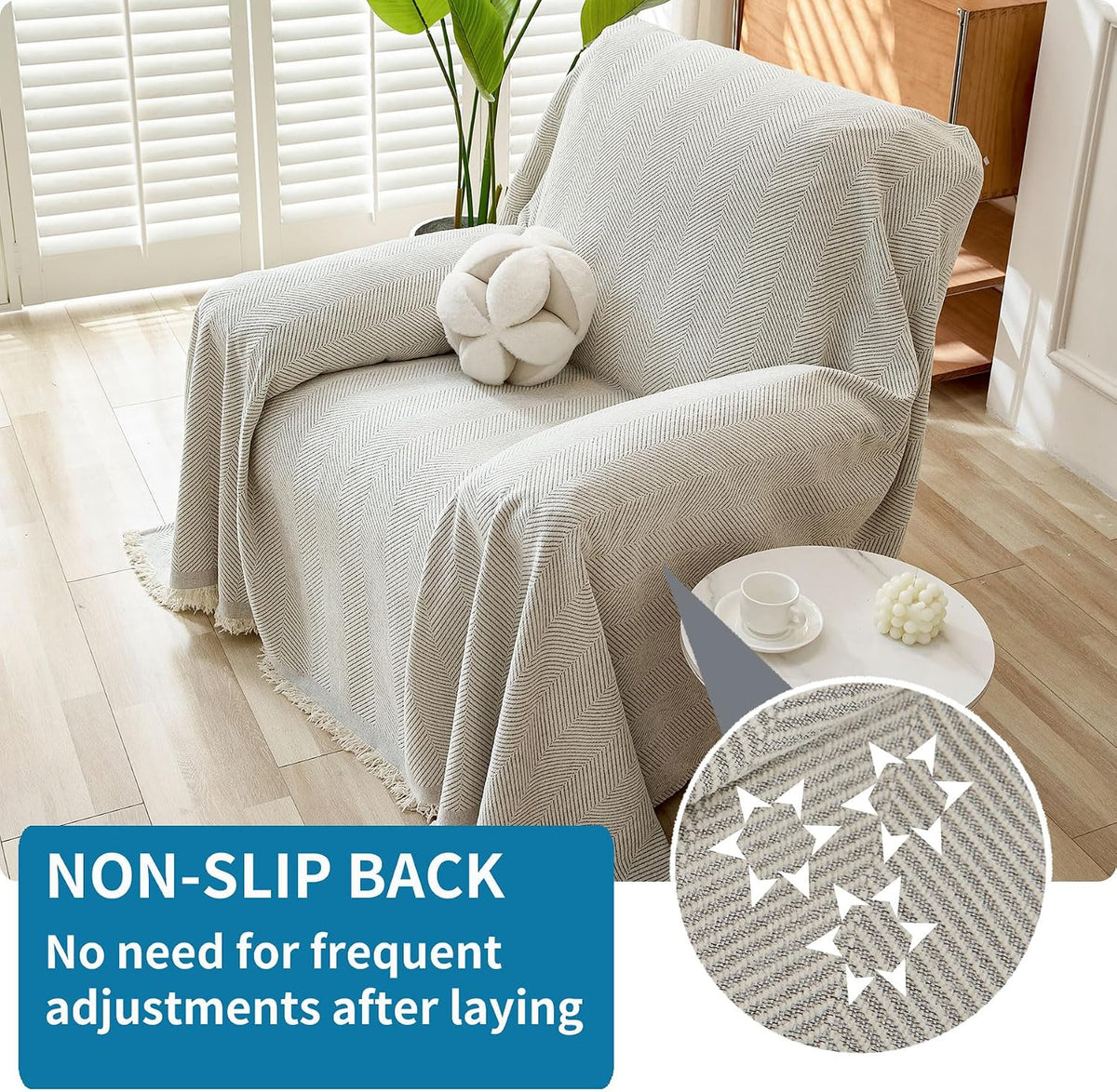 Non Slip Couch Cover Sofa Covers for 3 Cushion Couch Washable sectional Couch Covers for Dogs pet Furniture Protector Couch Cover Blanket for Living Room (Off White, 91"x134")