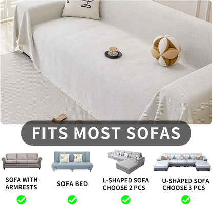 Non Slip Couch Cover Sofa Covers for 3 Cushion Couch Washable sectional Couch Covers for Dogs pet Furniture Protector Couch Cover Blanket for Living Room (Off White, 91"x134")