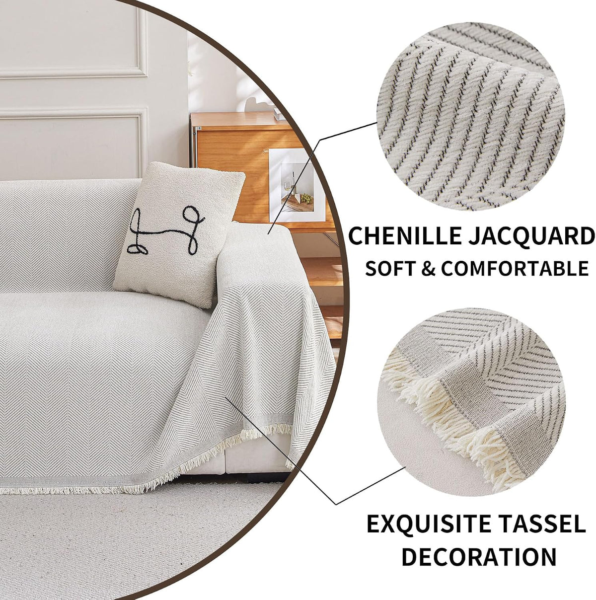 Non Slip Couch Cover Sofa Covers for 3 Cushion Couch Washable sectional Couch Covers for Dogs pet Furniture Protector Couch Cover Blanket for Living Room (Off White, 91"x134")