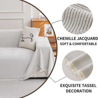 Non Slip Couch Cover Sofa Covers for 3 Cushion Couch Washable sectional Couch Covers for Dogs pet Furniture Protector Couch Cover Blanket for Living Room (Off White, 91"x134")