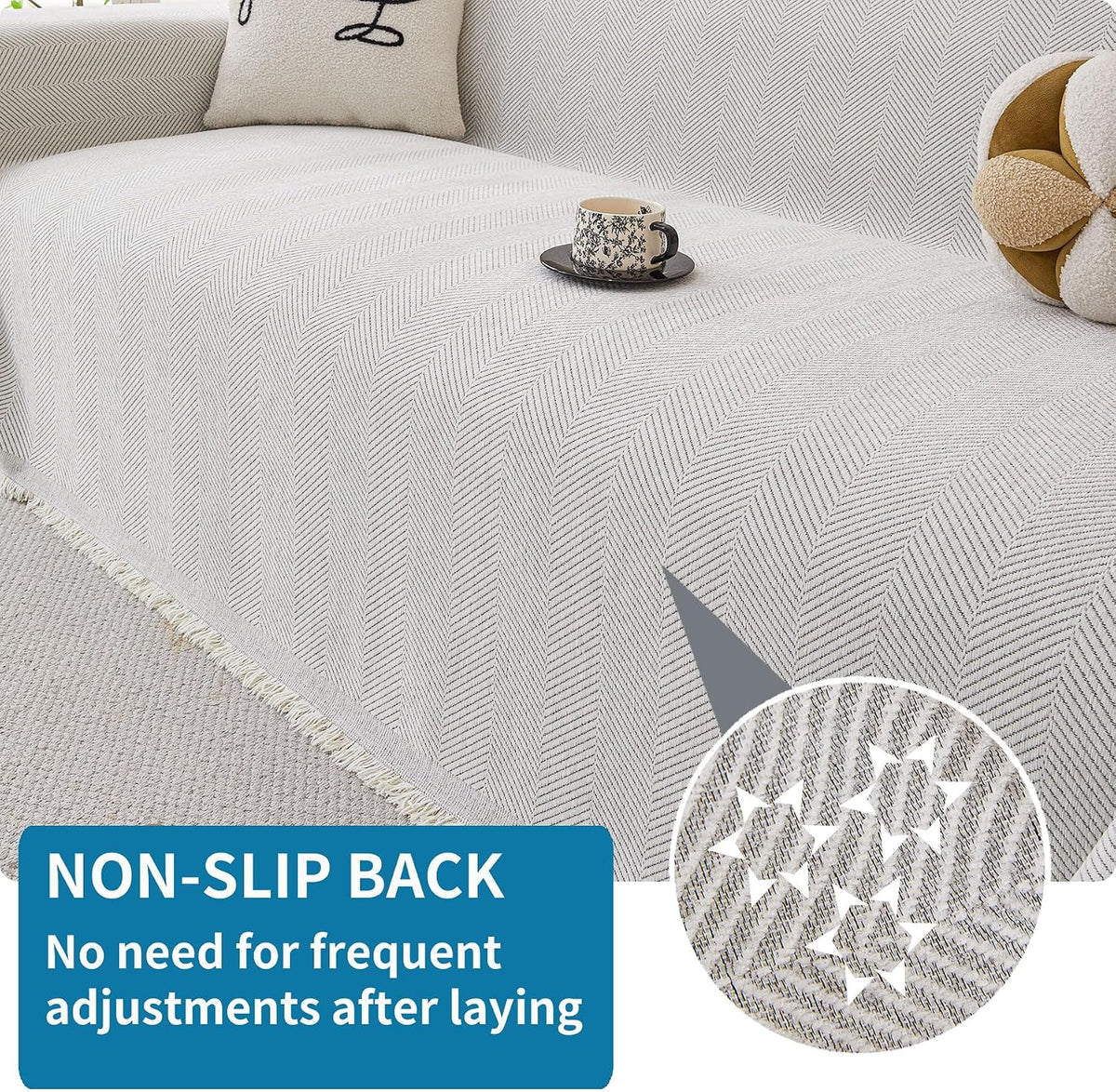 Non Slip Couch Cover Sofa Covers for 3 Cushion Couch Washable sectional Couch Covers for Dogs pet Furniture Protector Couch Cover Blanket for Living Room (Off White, 91"x134")