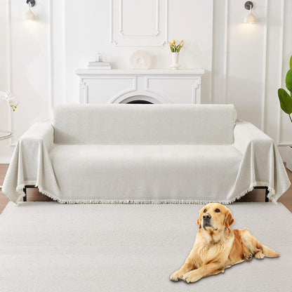 Non Slip Couch Cover Sofa Covers for 3 Cushion Couch Washable sectional Couch Covers for Dogs pet Furniture Protector Couch Cover Blanket for Living Room (Off White, 91"x134")