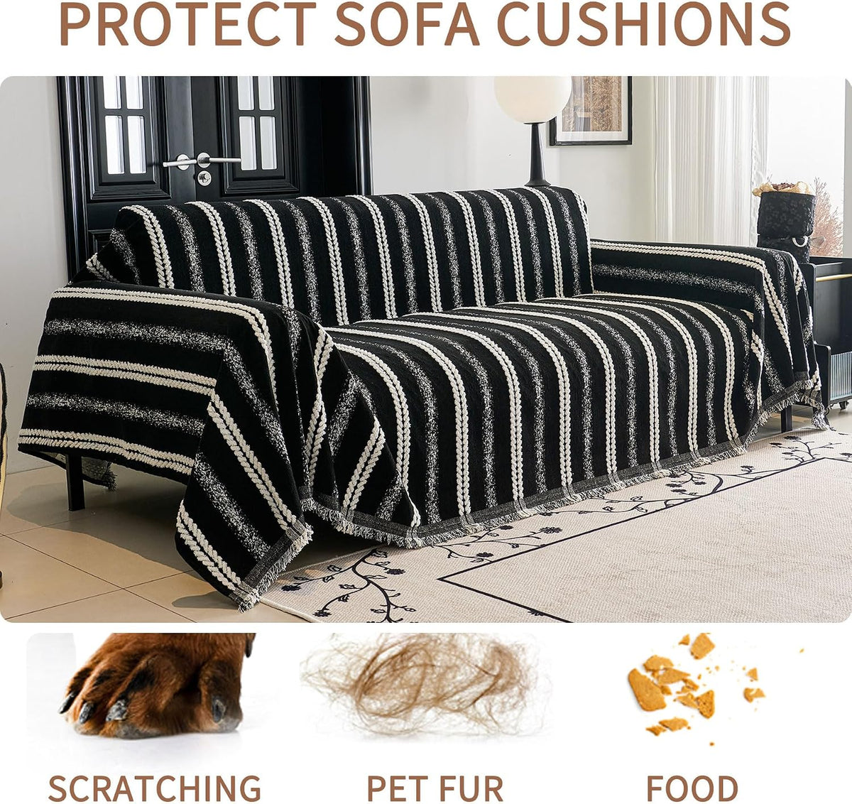 Non Slip Couch Cover Sofa Covers for 3 Cushion Couch Washable sectional Couch Covers for Dogs pet Furniture Protector Couch Cover Blanket for Living Room (Off White, 91"x134")