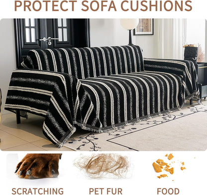 Non Slip Couch Cover Sofa Covers for 3 Cushion Couch Washable sectional Couch Covers for Dogs pet Furniture Protector Couch Cover Blanket for Living Room (Off White, 91"x134")