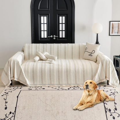 Non Slip Couch Cover Sofa Covers for 3 Cushion Couch Washable sectional Couch Covers for Dogs pet Furniture Protector Couch Cover Blanket for Living Room (Off White, 91"x134")