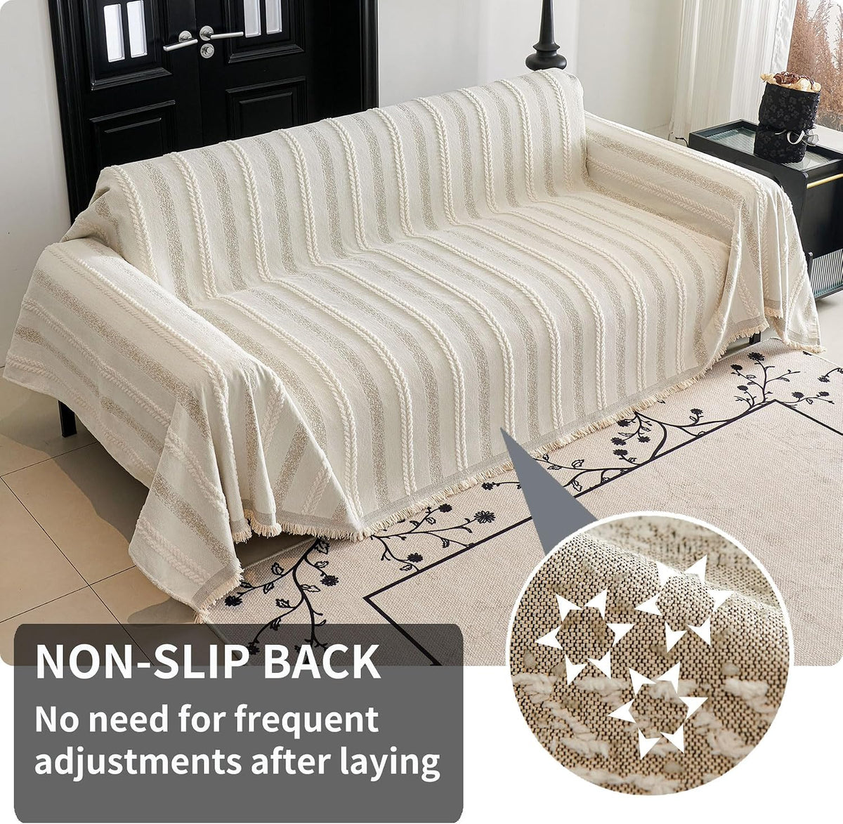 Non Slip Couch Cover Sofa Covers for 3 Cushion Couch Washable sectional Couch Covers for Dogs pet Furniture Protector Couch Cover Blanket for Living Room (Off White, 91"x134")