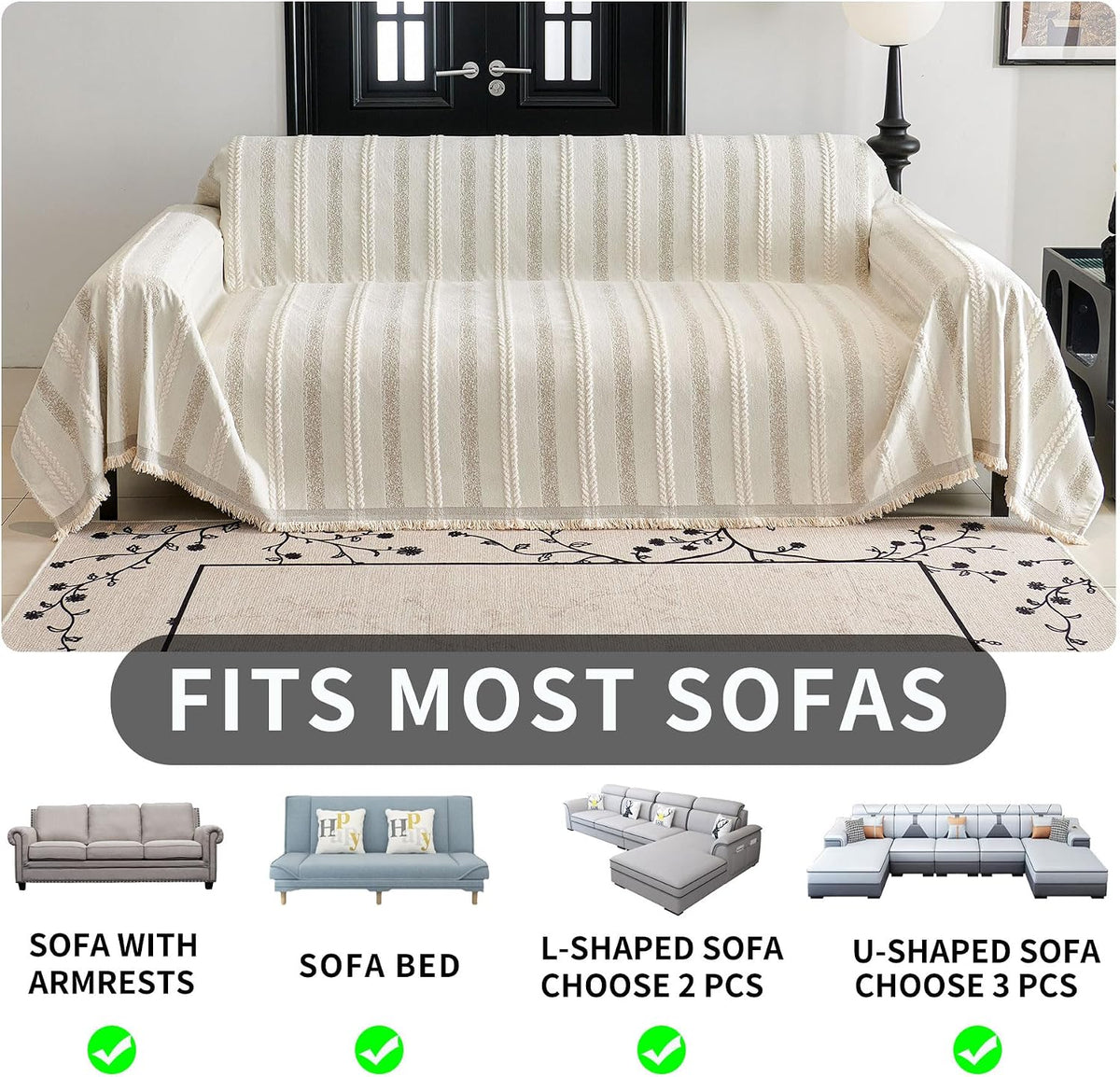 Non Slip Couch Cover Sofa Covers for 3 Cushion Couch Washable sectional Couch Covers for Dogs pet Furniture Protector Couch Cover Blanket for Living Room (Off White, 91"x134")