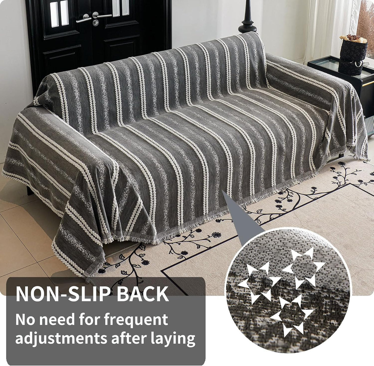 Non Slip Couch Cover Sofa Covers for 3 Cushion Couch Washable sectional Couch Covers for Dogs pet Furniture Protector Couch Cover Blanket for Living Room (Off White, 91"x134")