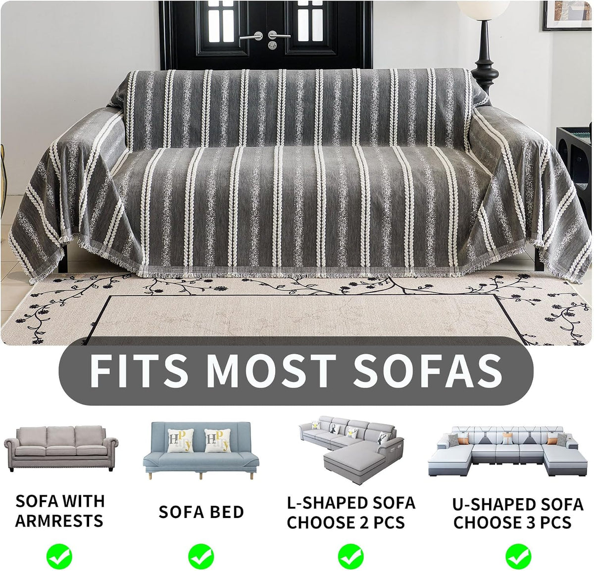 Non Slip Couch Cover Sofa Covers for 3 Cushion Couch Washable sectional Couch Covers for Dogs pet Furniture Protector Couch Cover Blanket for Living Room (Off White, 91"x134")
