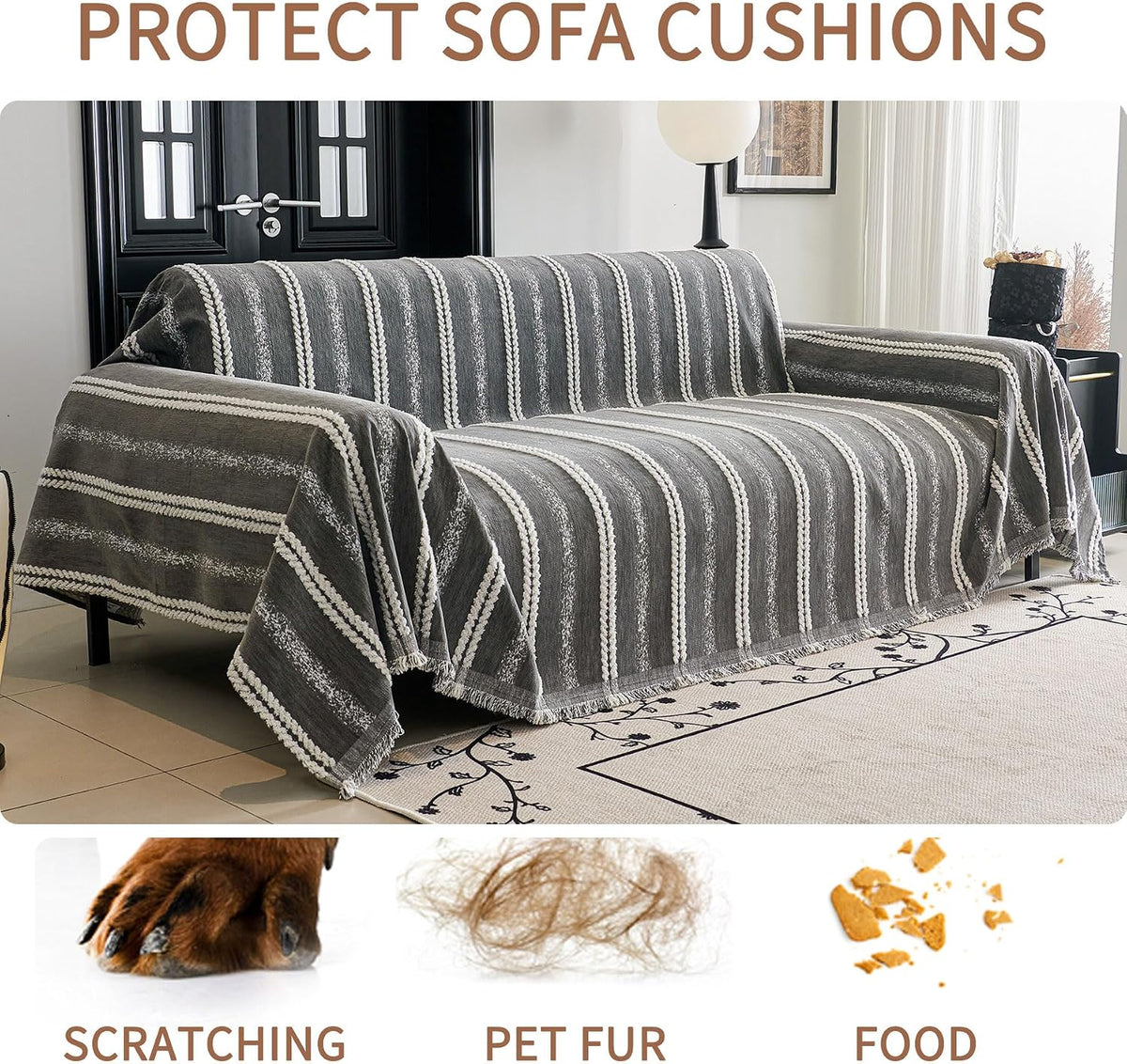 Non Slip Couch Cover Sofa Covers for 3 Cushion Couch Washable sectional Couch Covers for Dogs pet Furniture Protector Couch Cover Blanket for Living Room (Off White, 91"x134")