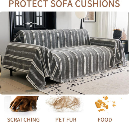 Non Slip Couch Cover Sofa Covers for 3 Cushion Couch Washable sectional Couch Covers for Dogs pet Furniture Protector Couch Cover Blanket for Living Room (Off White, 91"x134")
