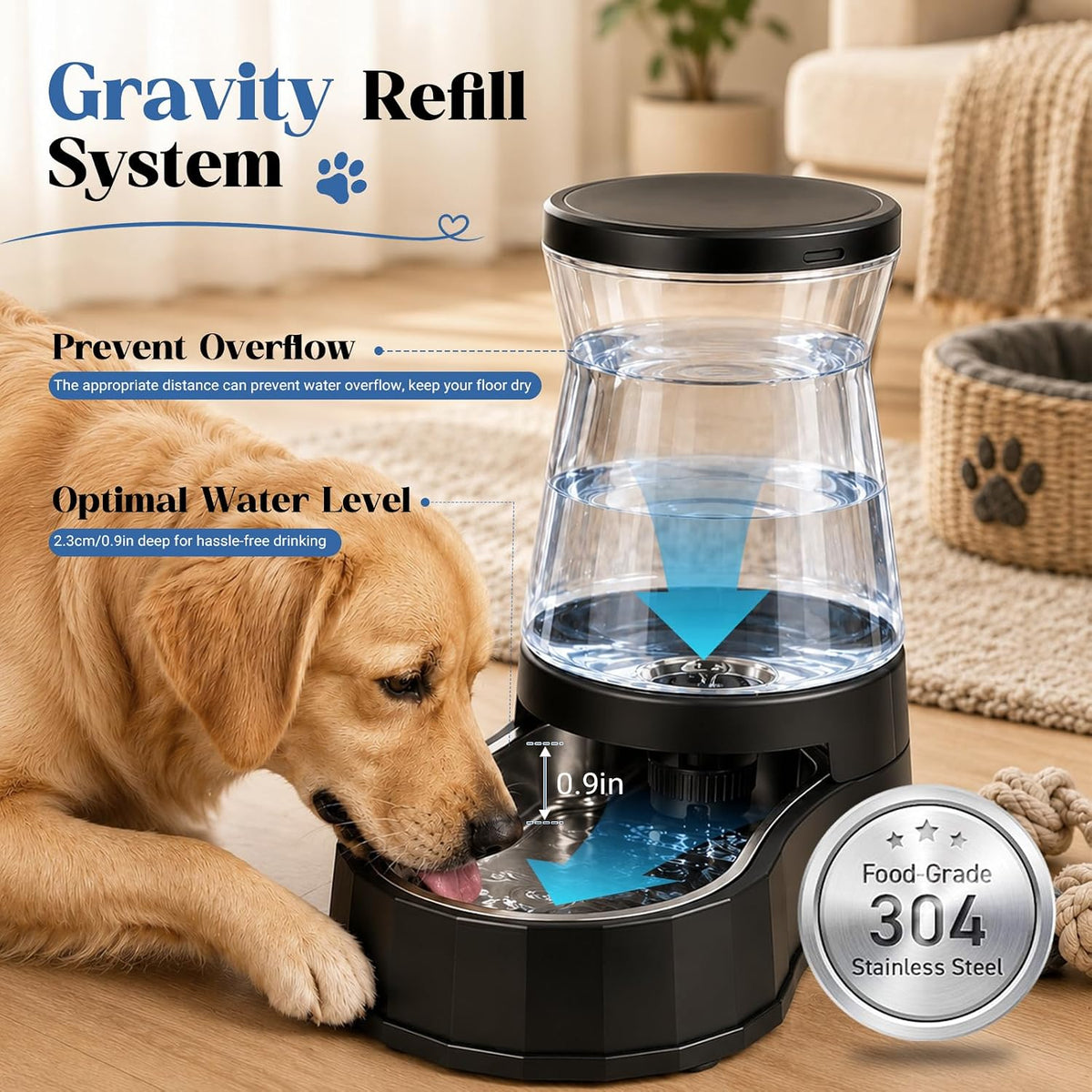 Automatic Dog Feeder and Water Dispenser with Stainless Steel Bowl, Dog Gravity Food Feeder and Waterer for Large Medium Pets 2.1 Gallon x 2