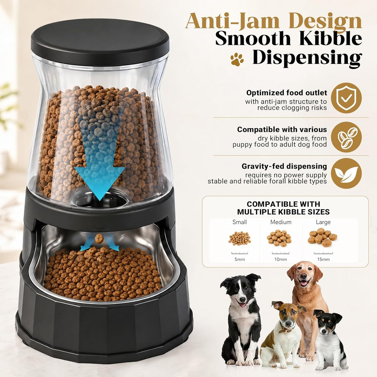 Automatic Dog Feeder and Water Dispenser with Stainless Steel Bowl, Dog Gravity Food Feeder and Waterer for Large Medium Pets 2.1 Gallon x 2