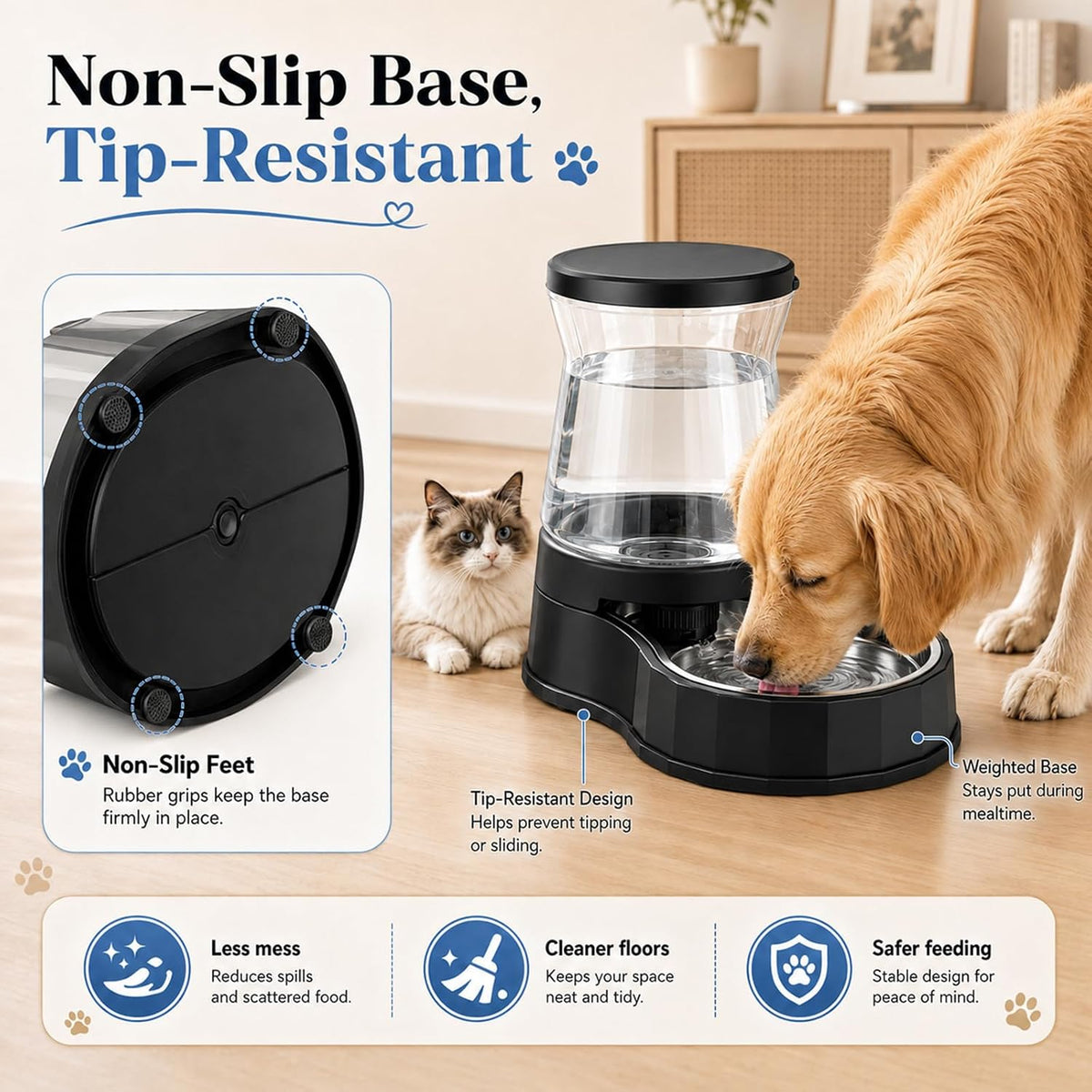 Automatic Dog Feeder and Water Dispenser with Stainless Steel Bowl, Dog Gravity Food Feeder and Waterer for Large Medium Pets 2.1 Gallon x 2