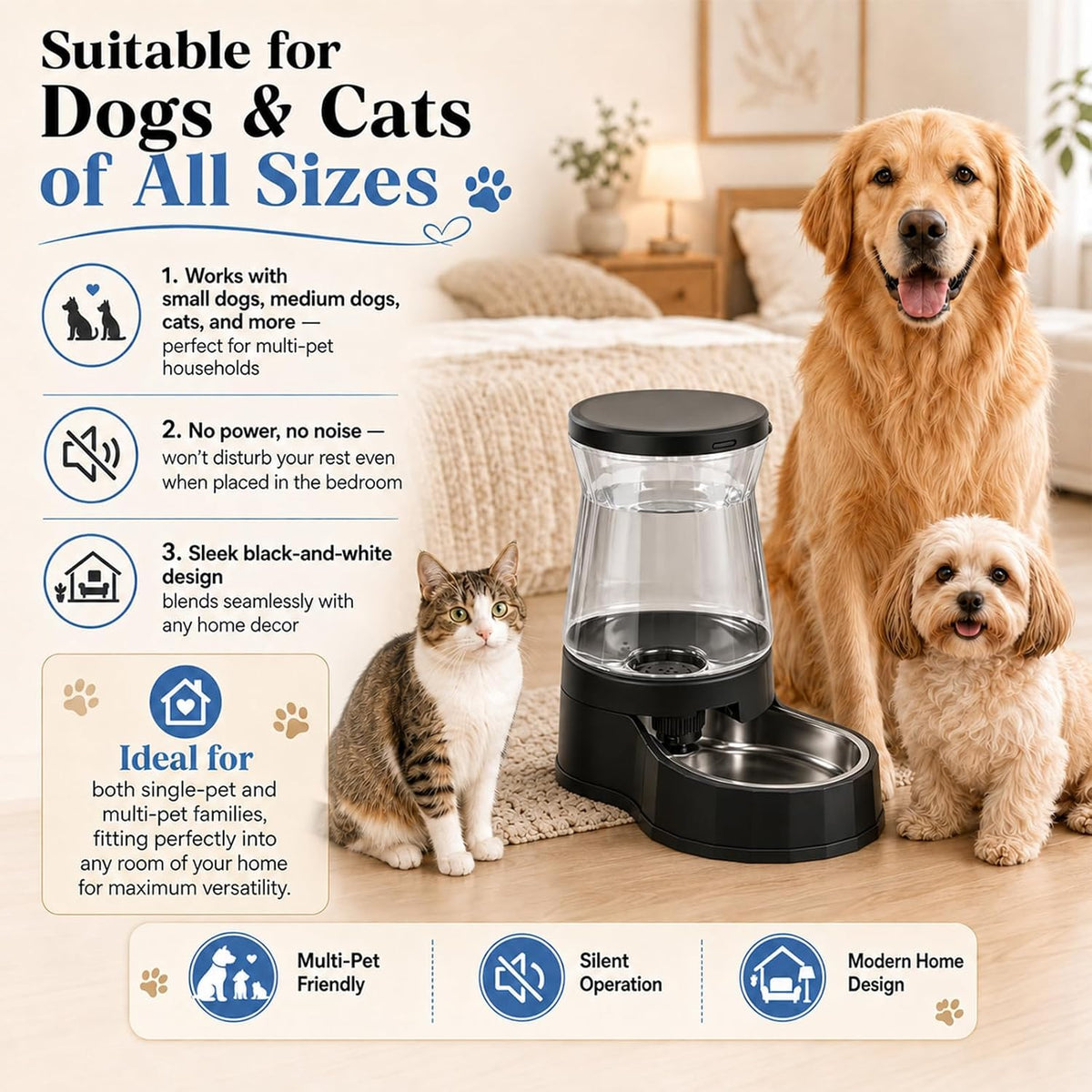 Automatic Dog Feeder and Water Dispenser with Stainless Steel Bowl, Dog Gravity Food Feeder and Waterer for Large Medium Pets 2.1 Gallon x 2
