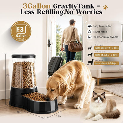 Automatic Dog Feeder and Water Dispenser with Stainless Steel Bowl, Dog Gravity Food Feeder and Waterer for Large Medium Pets 2.1 Gallon x 2
