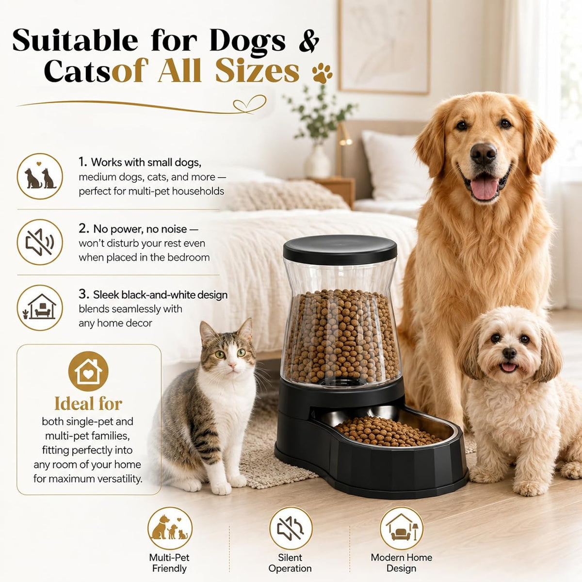 Automatic Dog Feeder and Water Dispenser with Stainless Steel Bowl, Dog Gravity Food Feeder and Waterer for Large Medium Pets 2.1 Gallon x 2